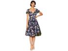 Unique Vintage 1950s Style Slauson Swing Dress (navy/pink Floral) Women's Dress