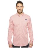 Columbia Super Harborside Slim Fit Woven Long Sleeve Shirt (sunset Red Micro Gingham) Men's Long Sleeve Button Up