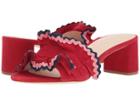 Loeffler Randall Vera Ruffle Sandal Mule (bright Red Kid Suede/multi Ric-rac) Women's Shoes