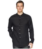 John Varvatos Collection Slim Fit Band Collar Shirt W538u1 (black) Men's Long Sleeve Button Up