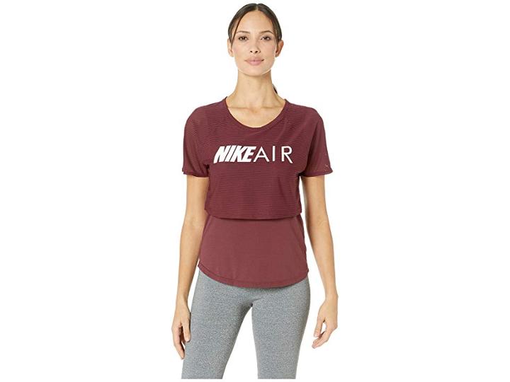 Nike Air Top Short Sleeve Graphic (night Maroon/white) Women's Clothing
