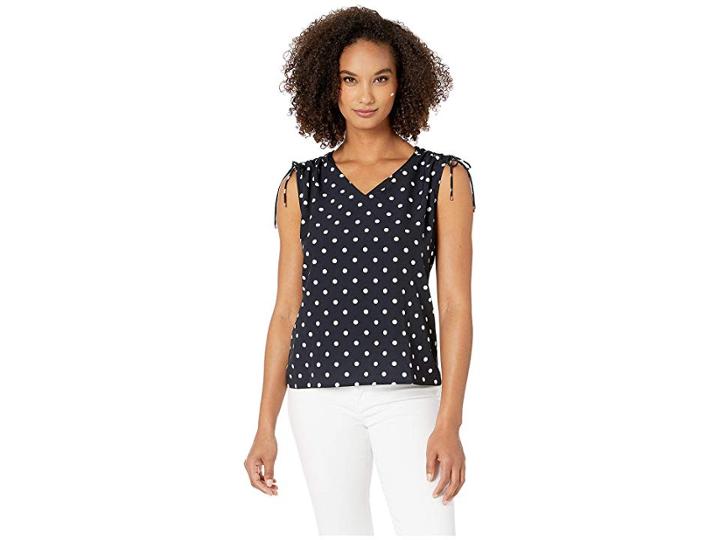 Tommy Hilfiger Polka Dot Tie Shoulder Sleeveless Woven Top (midnight/ivory) Women's Clothing
