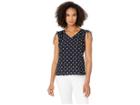 Tommy Hilfiger Polka Dot Tie Shoulder Sleeveless Woven Top (midnight/ivory) Women's Clothing