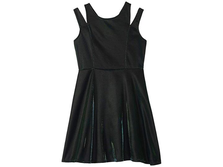 Us Angels Sleeveless Iridescent Skater Dress (big Kids) (navy/green) Girl's Dress