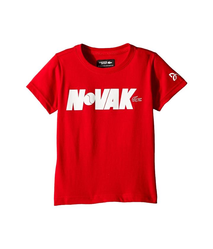 Lacoste Kids Technical Jersey Novak Fan Writing Print T-shirt (little Kids/big Kids) (red/white) Boy's Clothing