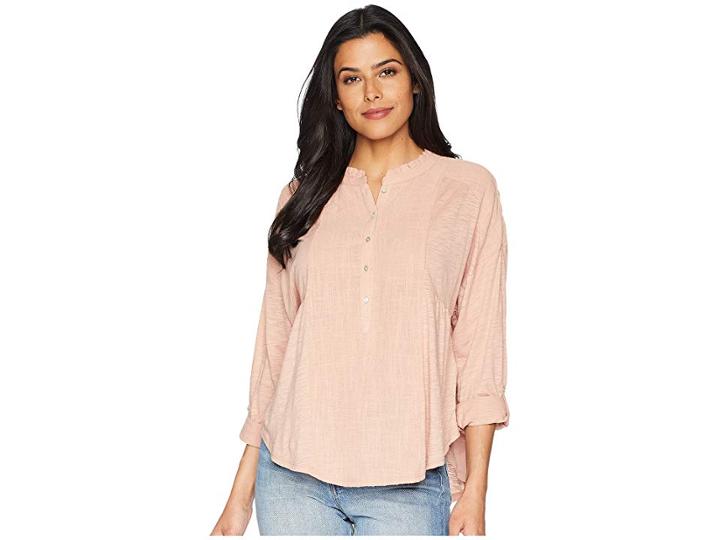 Lucky Brand Woven Gauze Mix Henley Top (misty Rose) Women's Clothing