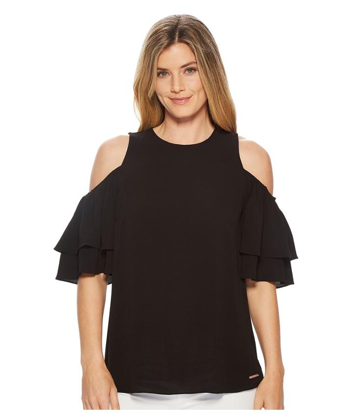 Michael Michael Kors Cold Shoulder Flounce Top (black) Women's Clothing