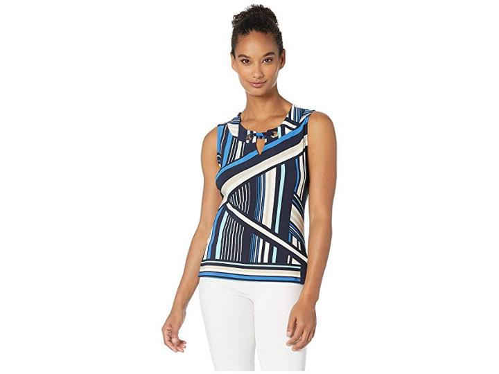 Tommy Hilfiger Geo Print Gromet Knit Top (midnight/khaki) Women's Blouse