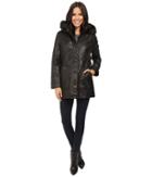 Calvin Klein Waxy Rain Anorak With Detachable Faux Fur Hood (black) Women's Coat
