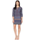 London Times Shift Body V-neck Tie Dress (blue/orange) Women's Dress