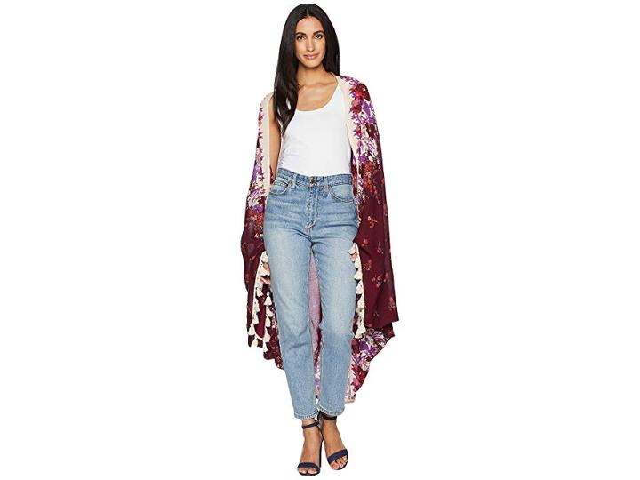 Free People Bali Wrapped In Blooms Shawl (red Combo) Women's Sweater