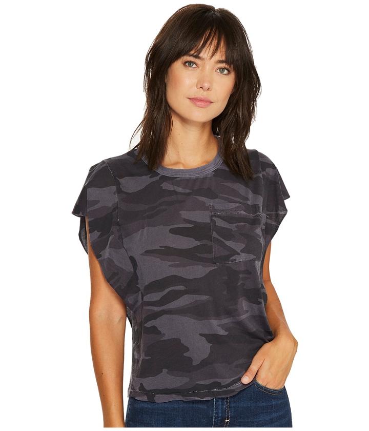 Splendid Short Sleeve Ruffle Top (vintage Ink) Women's Clothing
