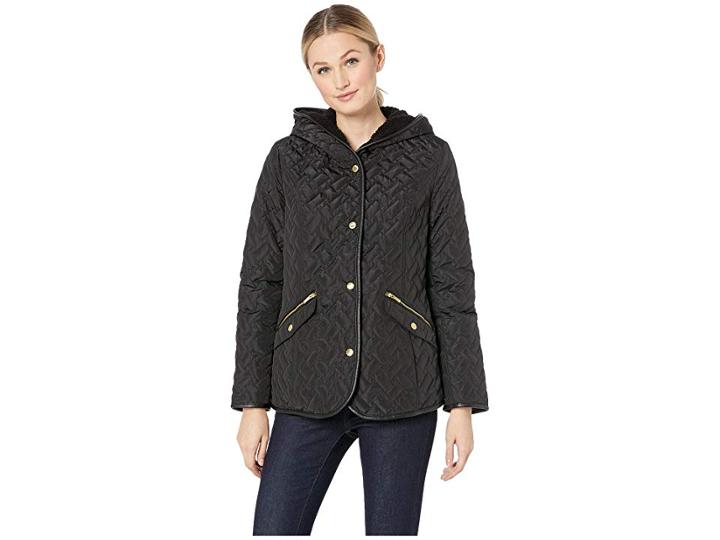 Cole Haan Faux Sherpa Lined Signature Quilt (black) Women's Coat