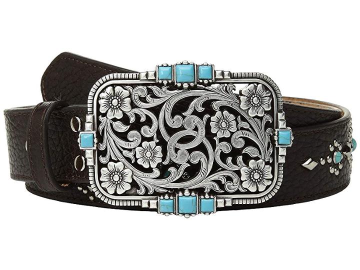 M&f Western Strap W/ Studs And Rectangular Buckle Belt (brown) Women's Belts