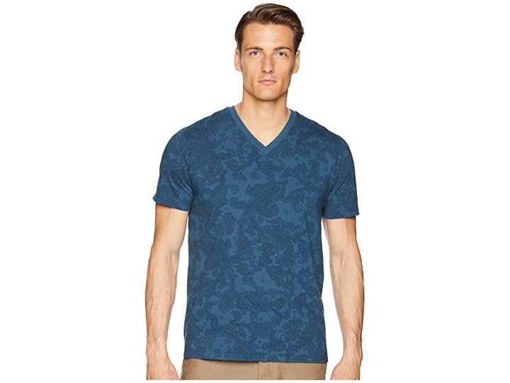 Etro Faded Paisley V-neck T-shirt (navy) Men's T Shirt