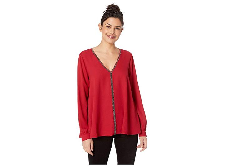 Karen Kane Sparkle Long Sleeve Top (red) Women's Clothing