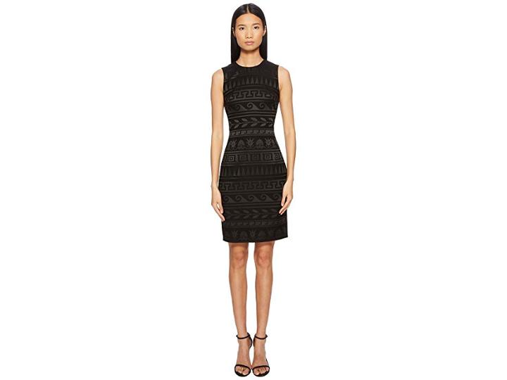 Versace Collection Abito Donna Tessuto Tonal Printed Sheath Dress (nero) Women's Clothing