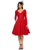 Unique Vintage Long Sleeve Maude Swing Dress (red) Women's Dress