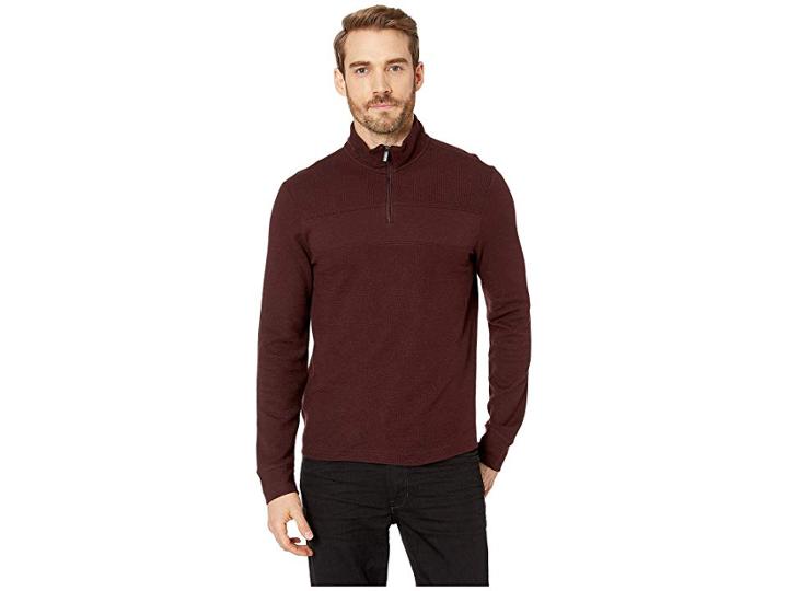 Perry Ellis Regular Fit 1/4 Zip Jacquard Sweater (port) Men's Clothing
