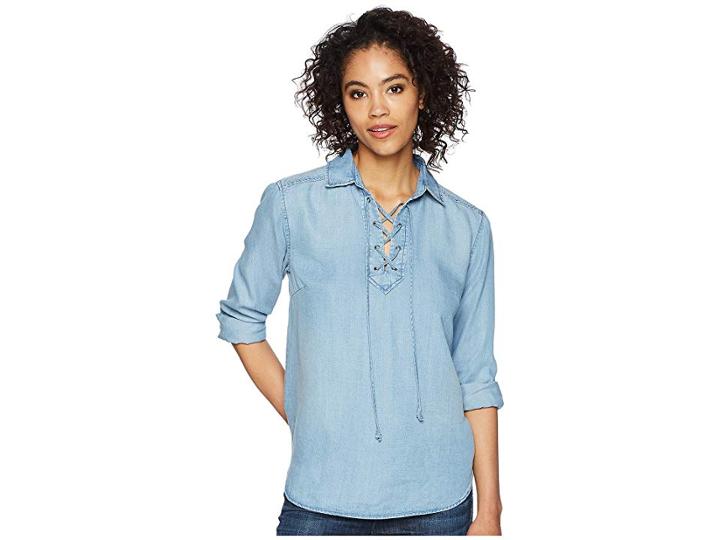 Liverpool Lace-up Front Shirt (sonoma Light) Women's Clothing