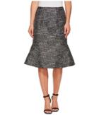 Ellen Tracy Seamed Flounce Skirt (black Multi) Women's Skirt