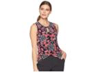Tommy Hilfiger Floral Print Grommet Knit Top (scarlet Multi) Women's Clothing