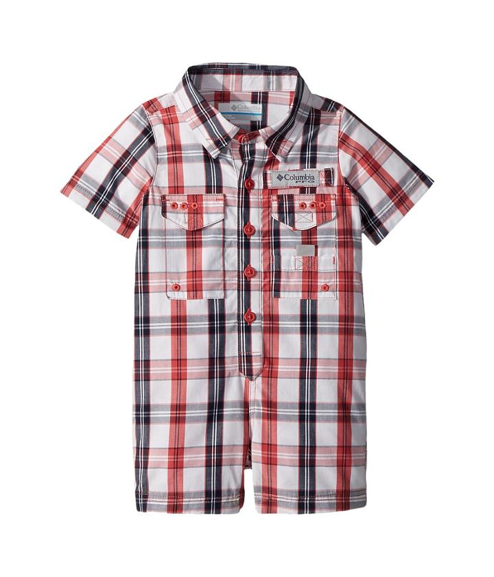 Columbia Kids Bonehead Romper (infant) (sunset Red Plaid) Kid's Jumpsuit & Rompers One Piece