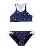 Splendid Littles Printed High Neck Crop Top Set (big Kids) (navy) Girl's Swimwear Sets