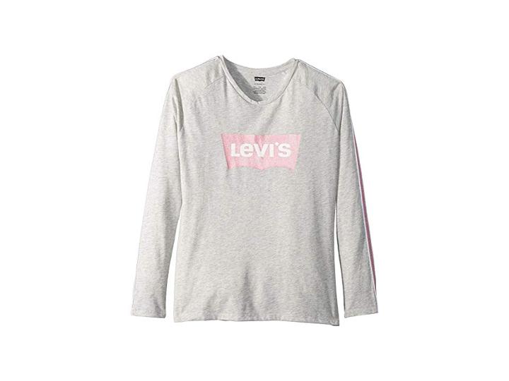 Levi's(r) Kids Long Sleeve Graphic Knit Top W/ Taping (big Kids) (light Grey Heather) Girl's Clothing