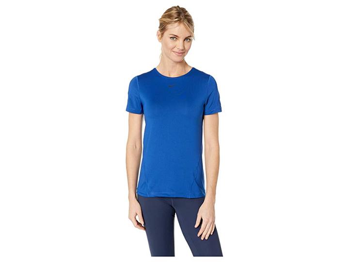 Nike Pro All Over Mesh Short Sleeve Top (indigo Force/black) Women's Clothing