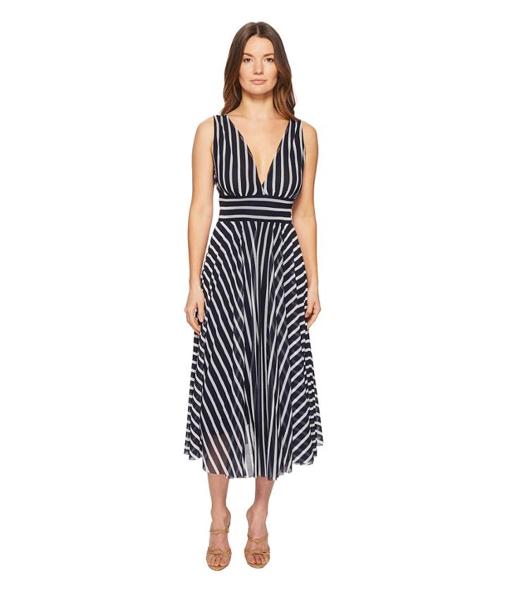 Fuzzi Stripe V-neck Dress (zaffiro) Women's Dress