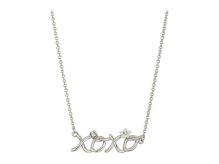 Betsey Johnson Blue By Betsey Johnson Silver With Crystal And Flower Accented Xoxo Necklace (crystal) Necklace