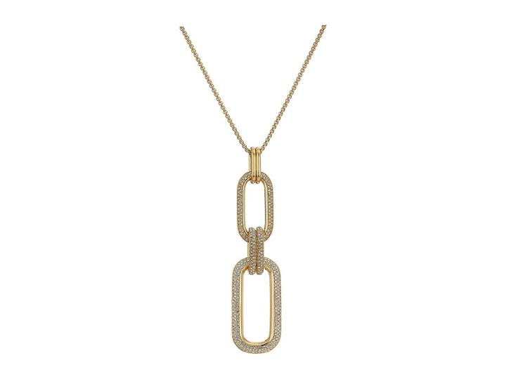 Michael Kors Iconic Link Long Pave Pendant Necklace (gold) Necklace