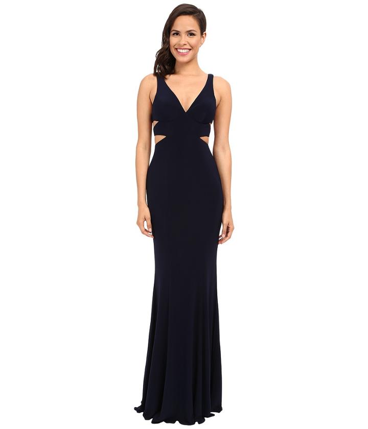 Faviana Jersey V-neck Side Out 7541 (navy) Women's Dress