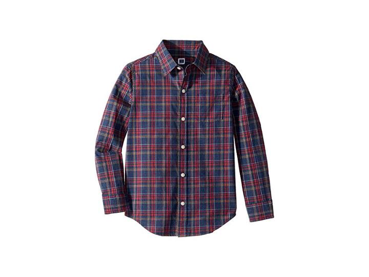 Janie And Jack Long Sleeve Button-up Shirt (toddler/little Kids/big Kids) (burgundy/navy Plaid) Boy's Long Sleeve Button Up