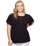 B Collection By Bobeau Plus Size Dylan Mixed Media Flutter Sleeve (black) Women's Short Sleeve Pullover