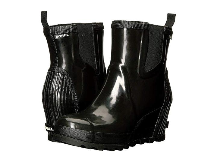 Sorel Joan Rain Wedge Chelsea Gloss (black/sea Salt) Women's Waterproof Boots