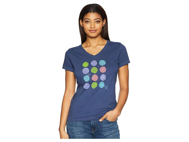 Life Is Good Knitting Is Good Crusher Vee (darkest Blue) Women's T Shirt