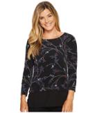 Ivanka Trump Matt Jersey Long Sleeve Georgette Hem Shirt (black/navy) Women's Long Sleeve Pullover