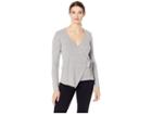 Bobeau Long Sleeve Ribbed Wrap Top (charcoal) Women's Clothing