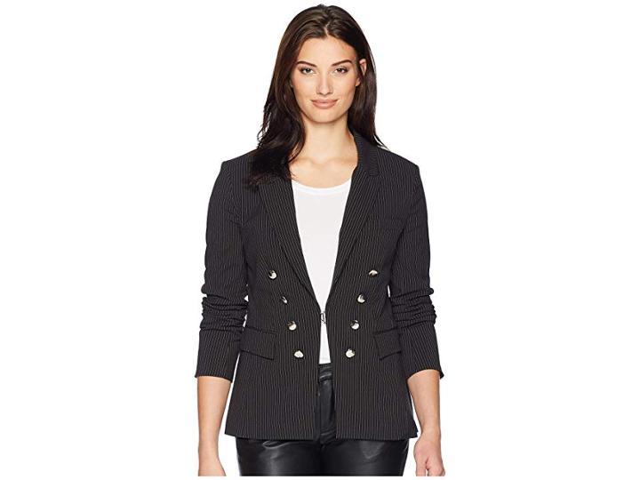 Catherine Catherine Malandrino Long Sleeve Blazer (black/white Pinstripe) Women's Jacket