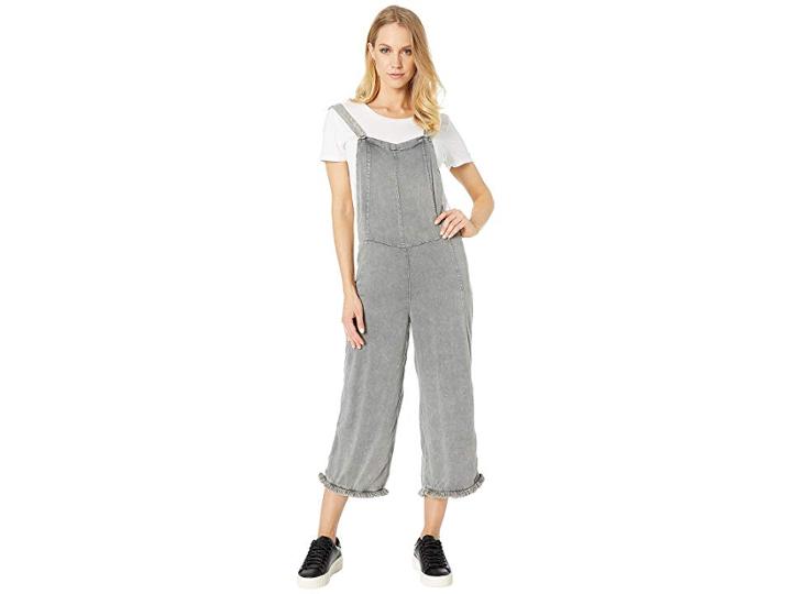 Chaser Heirloom Woven Cross-back Cropped Overalls (flax Cloud Wash) Women's Jumpsuit & Rompers One Piece