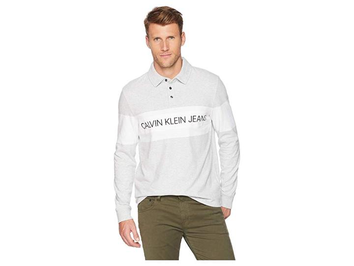 Calvin Klein Jeans Logo Rugby Shirt (cascade Heather) Men's Clothing