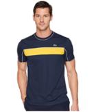 Lacoste Short Sleeve Jersey Tech W/ Novak Graphic (navy Blue/buttercup/white) Men's Short Sleeve Pullover
