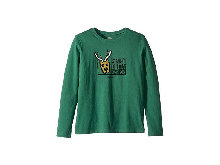Life Is Good Kids Straight Outta North Pole Crusher Long Sleeve T-shirt (little Kids/big Kids) (forest Green) Boy's Long Sleeve Pullover