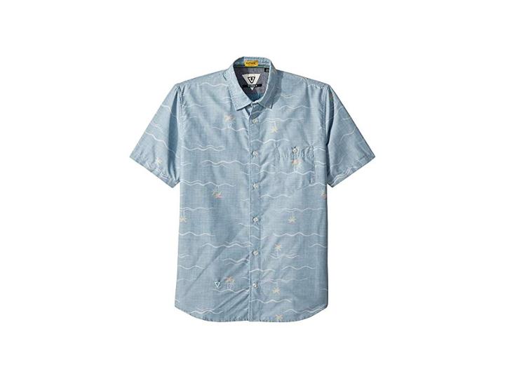 Vissla Kids Palmere Short Sleeve Woven Top (big Kids) (deep Water) Boy's Short Sleeve Knit