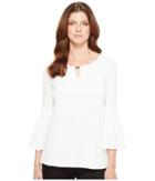 Calvin Klein Flutter Sleeve Top With Hardware (soft White) Women's Clothing