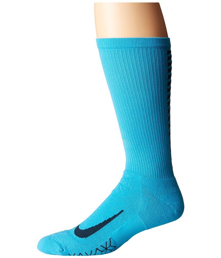 Nike Elite Running Cushion Crew Socks (chlorine Blue/armory Navy) Crew Cut Socks Shoes
