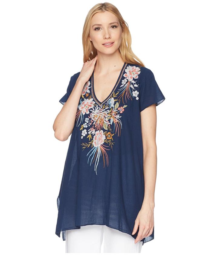 Johnny Was Ceretti Drape Top (granite Blue) Women's Clothing