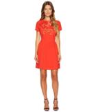 The Kooples Short Sleeve Dress With Front Lace Yoke (red) Women's Dress